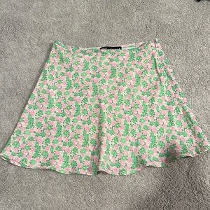 Zara Green and Pink Floral Silky Mini Skirt